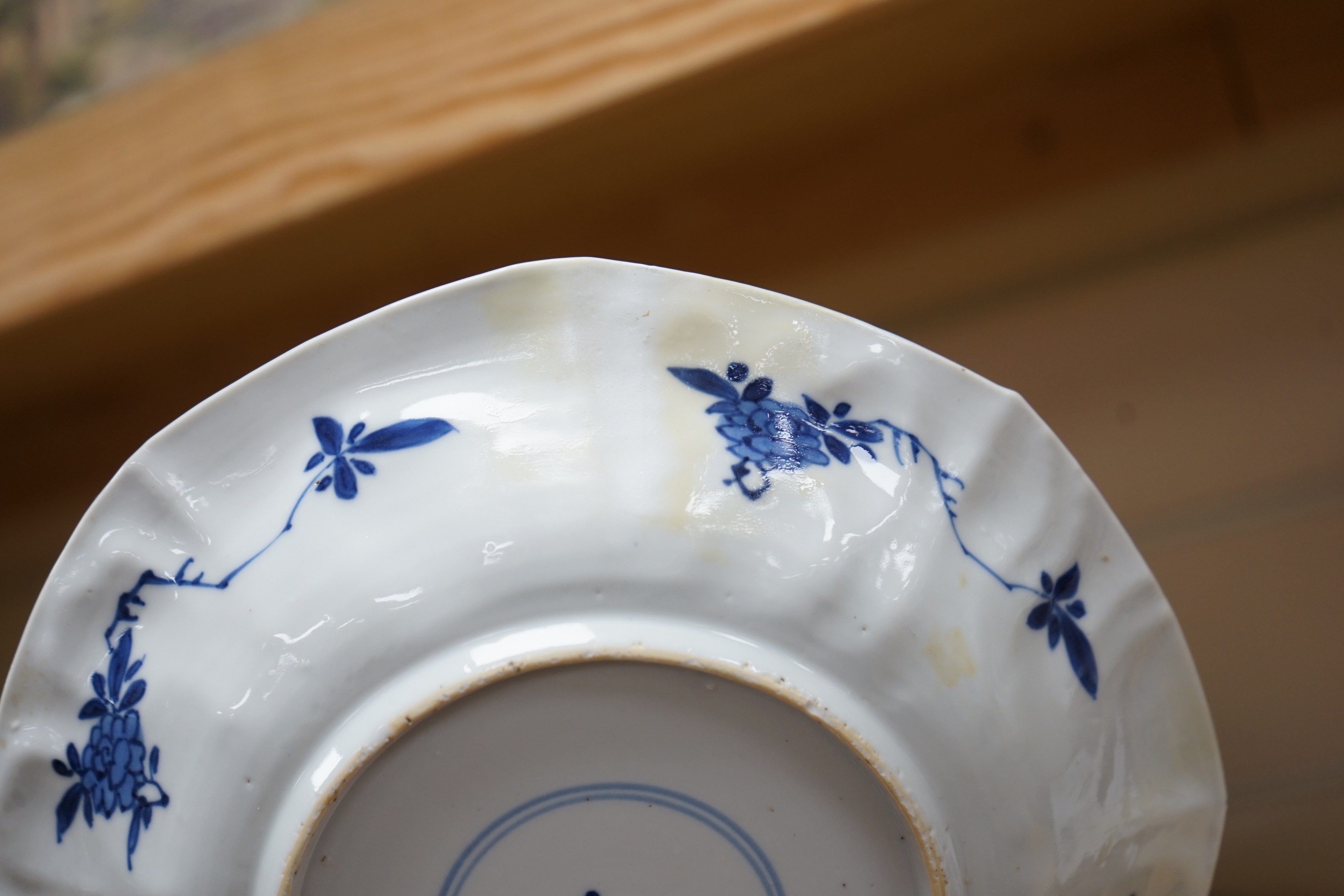 Eight Chinese blue and white octagonal plates, Kangxi period, 20.3 cm wide
